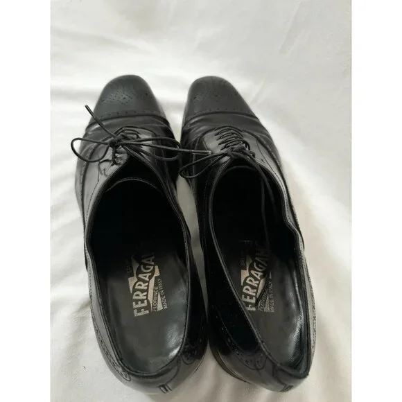 FERRAGAMO Salvatore Men's Leather Cap Toe Brogue Oxford Black 11.5 - Picture 7 of 8